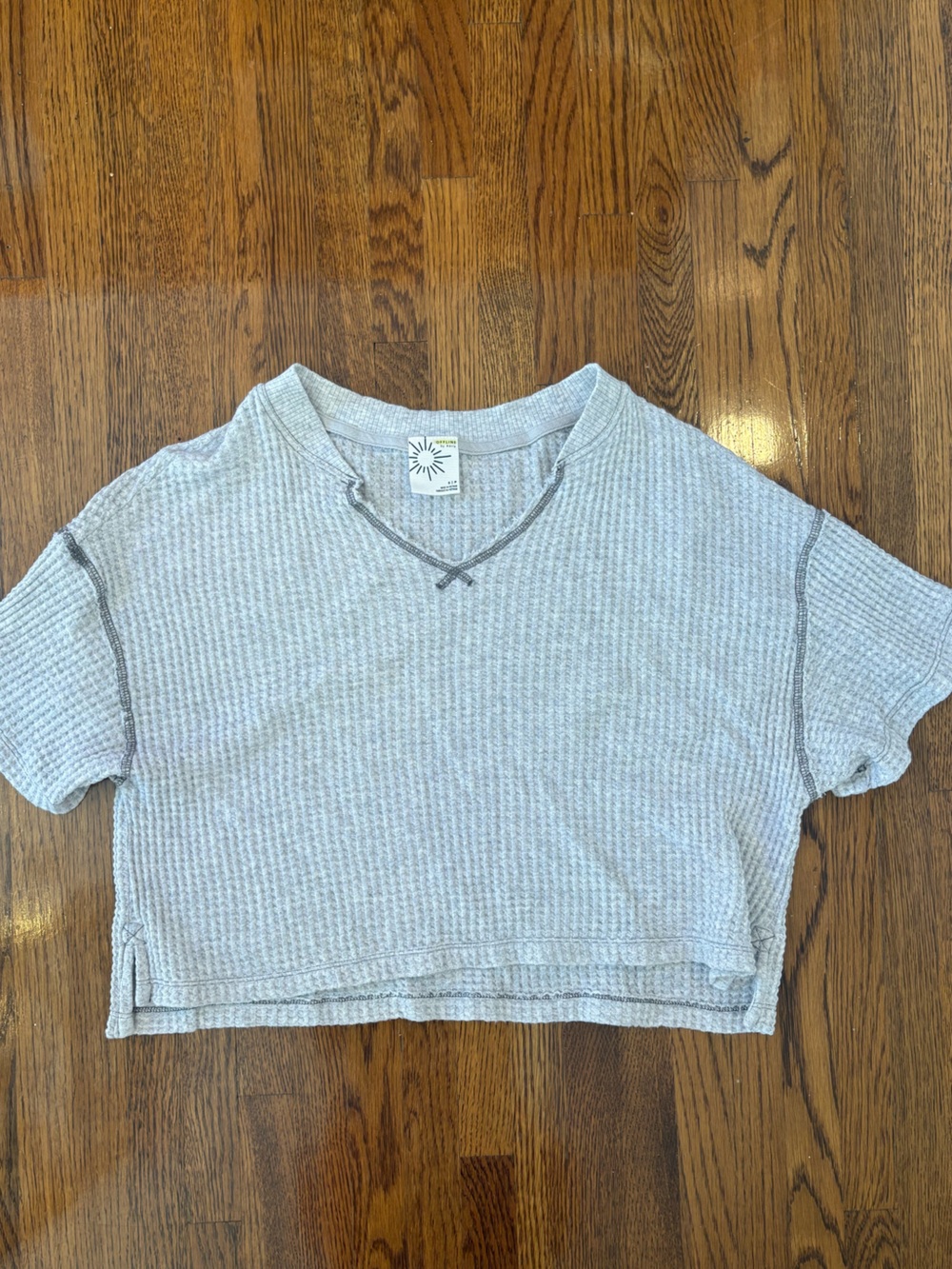 aerie Light Gray Waffle-Knit Crewneck Crop Top